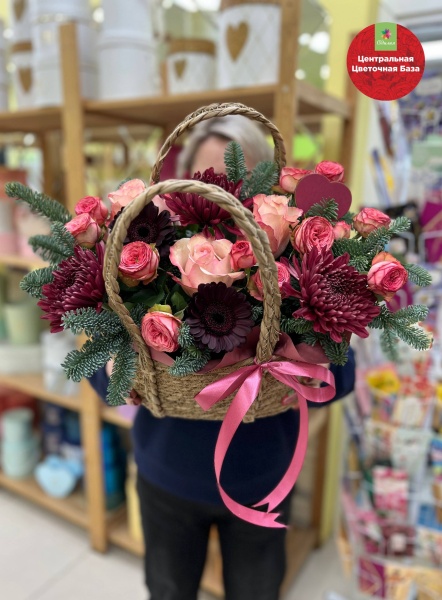 Цветы в корзине Горячий коктейль